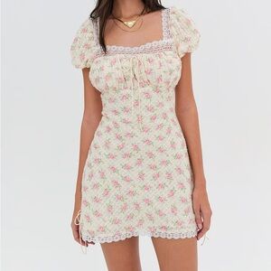 For Love And Lemons Maxine Cream and Pink Floral Mini Dress - Worn Once